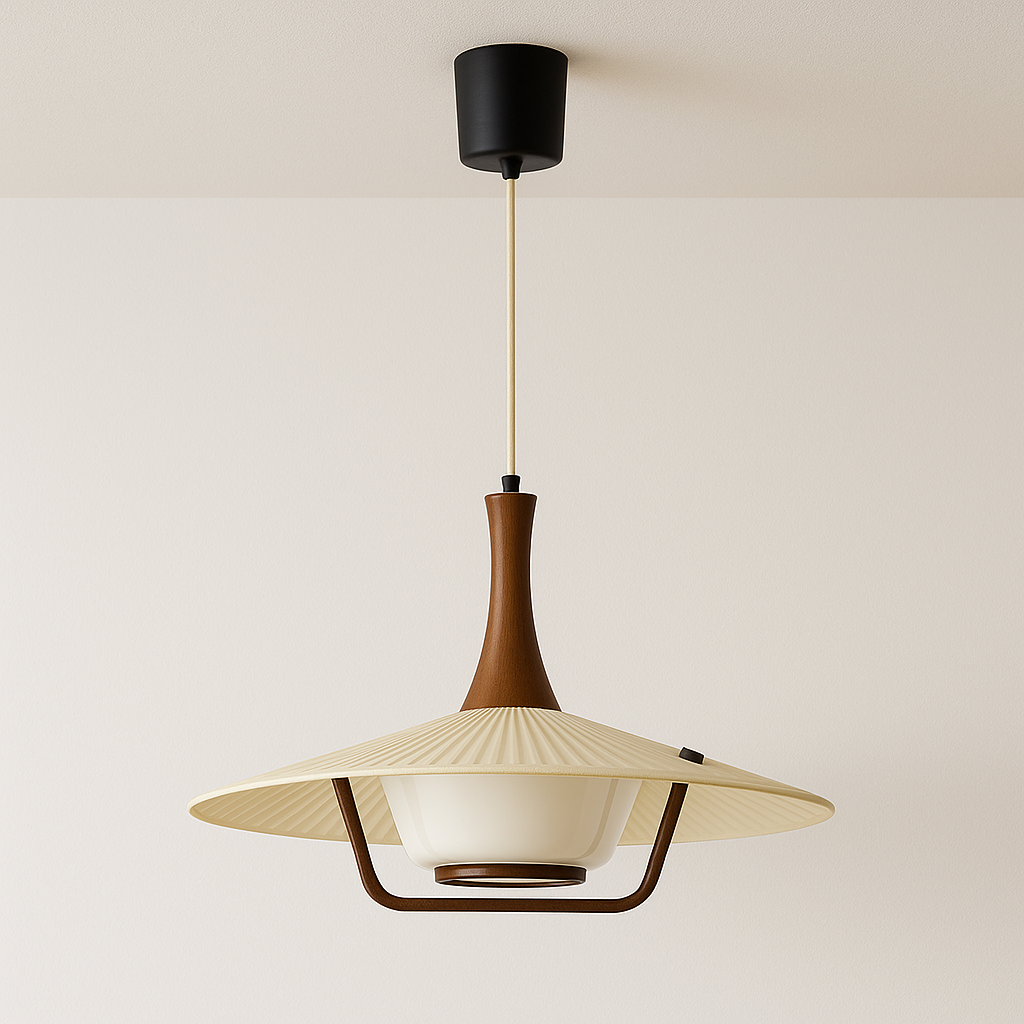 Luminária Pendente Minimalista Tecido Madeira Camden