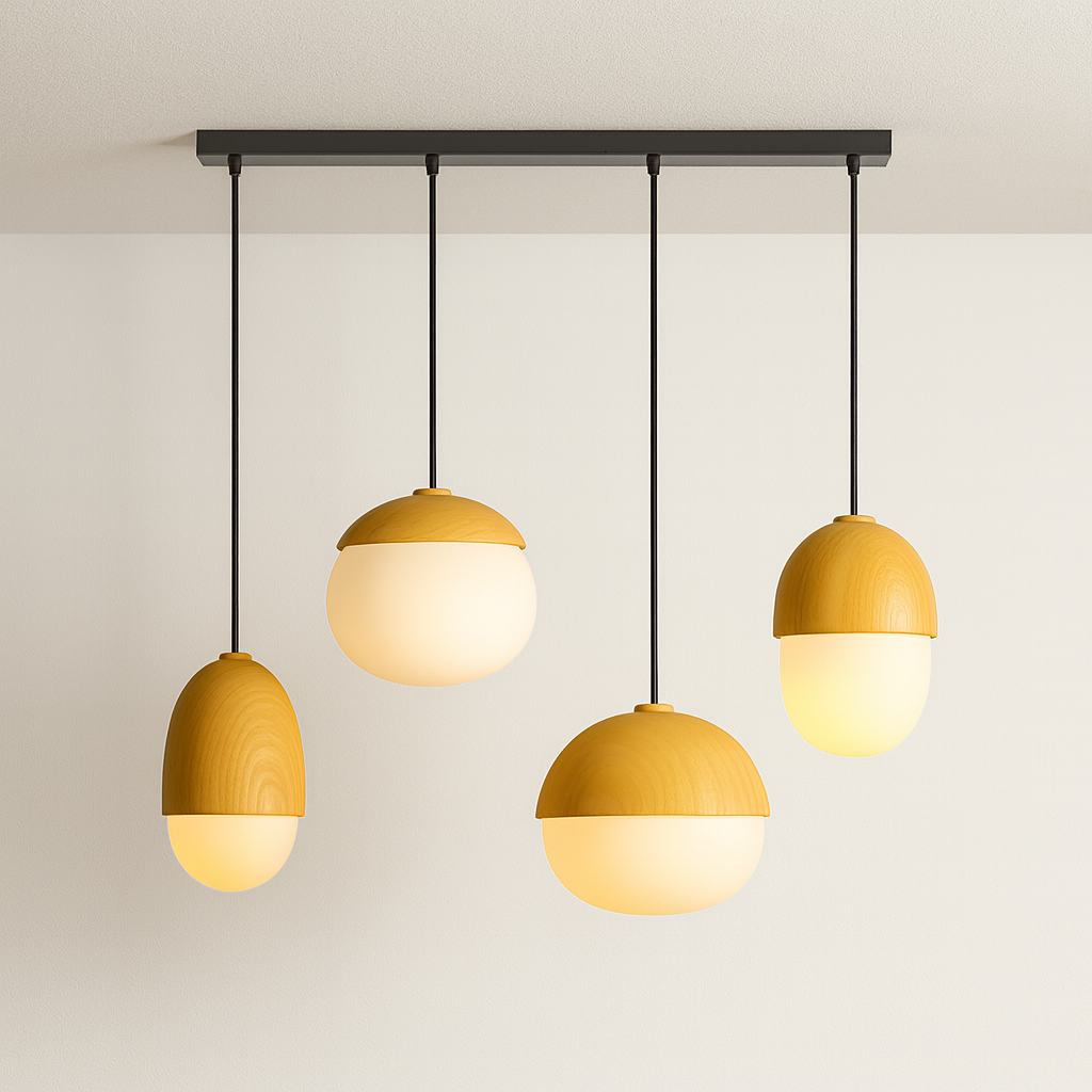 Luminária Pendente Moderna Minimalista Vidro Madeira Sarphati