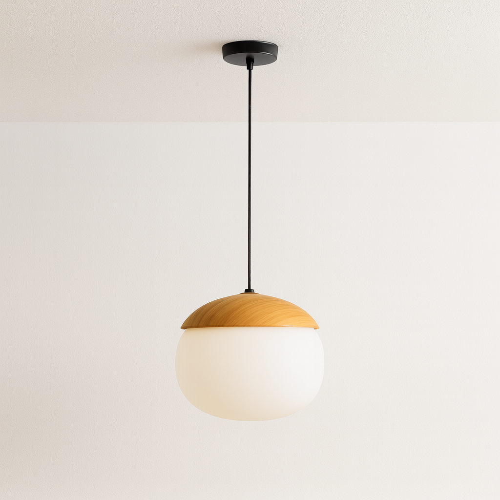 Luminária Pendente Moderna Minimalista Vidro Madeira Sarphati