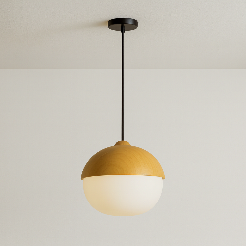Luminária Pendente Moderna Minimalista Vidro Madeira Sarphati