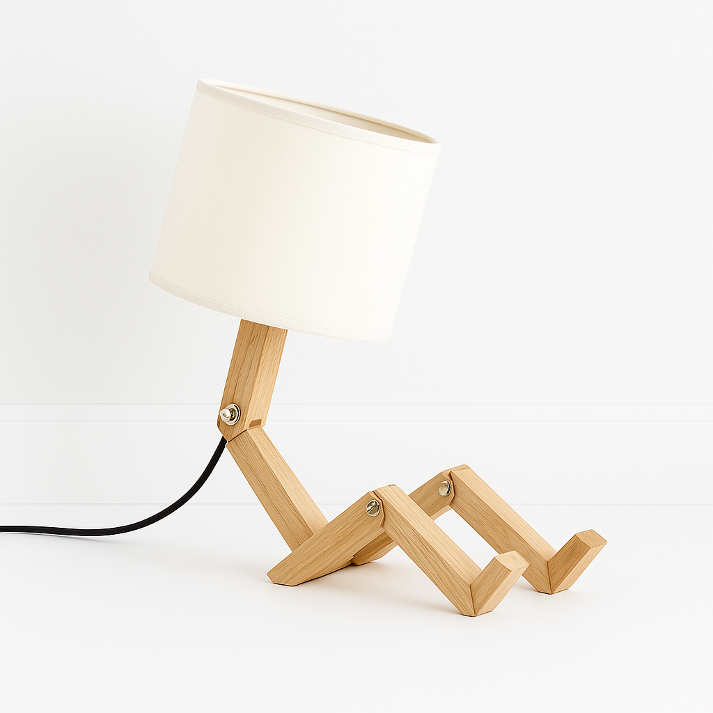 Luminária de Mesa Abajur Articulada Moderna Madeira Tecido Malmi