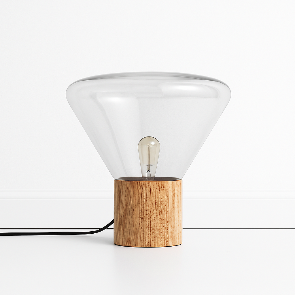 Luminária De Mesa Abajur Moderna Minimalista Madeira Vidro Muffini