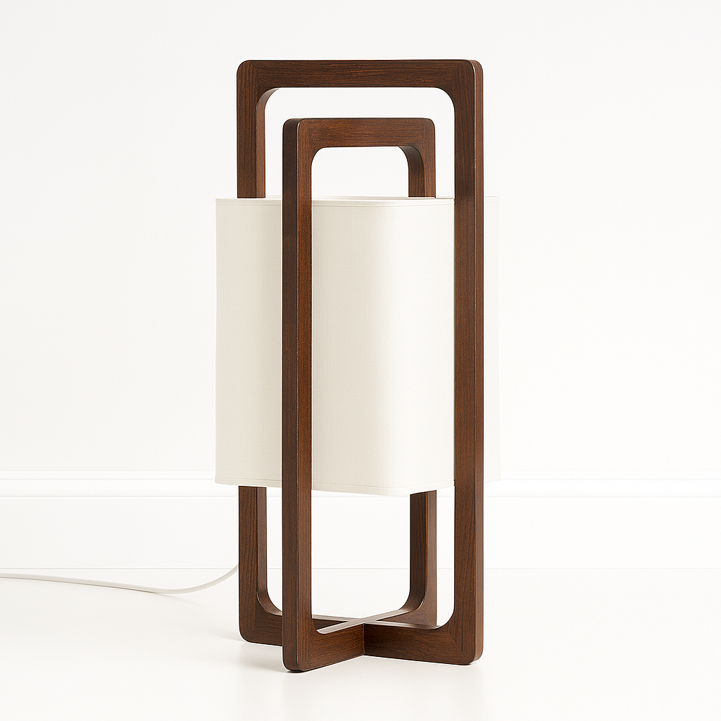 Luminária de Mesa Moderna Minimalista Madeira Tecido Duomo