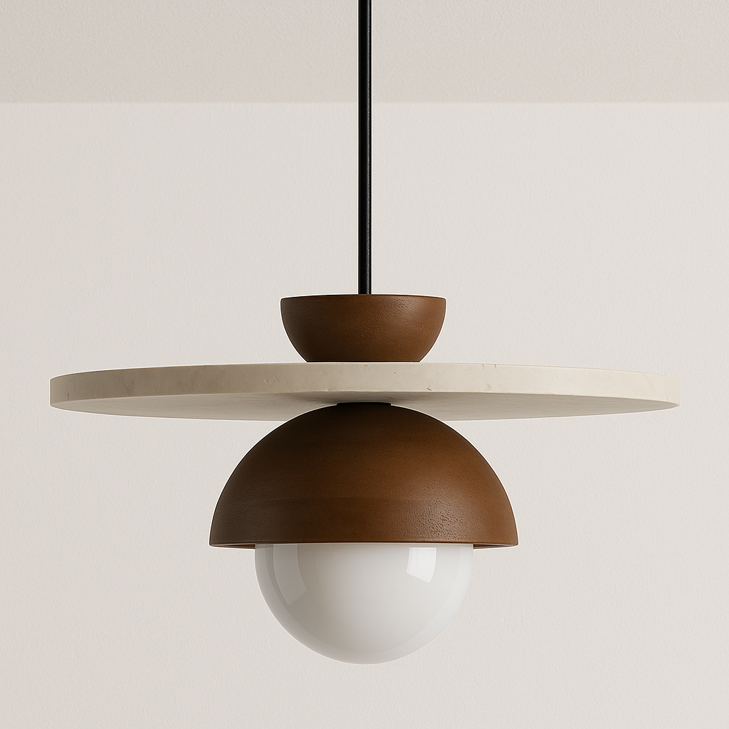 Luminária Pendente Moderna Minimalista Mármore Travertino Madeira Alborada