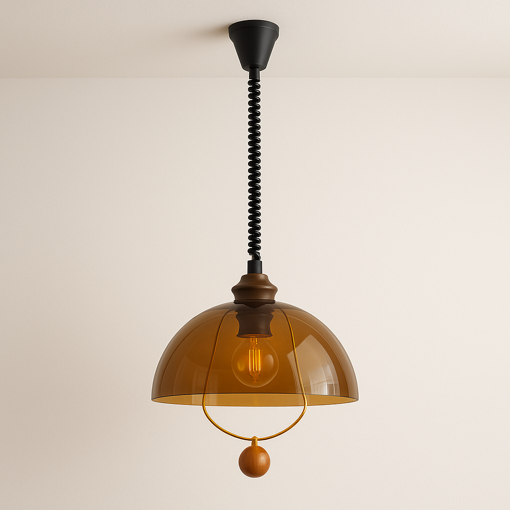 Luminária Pendente Retrô Minimalista Acrílico Madeira Metal Turtle
