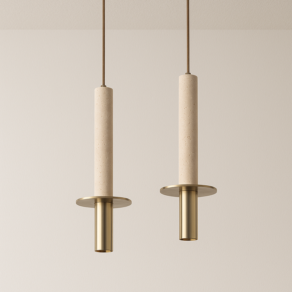 Luminária Pendente Moderna Minimalista Mármore Travertino Sava