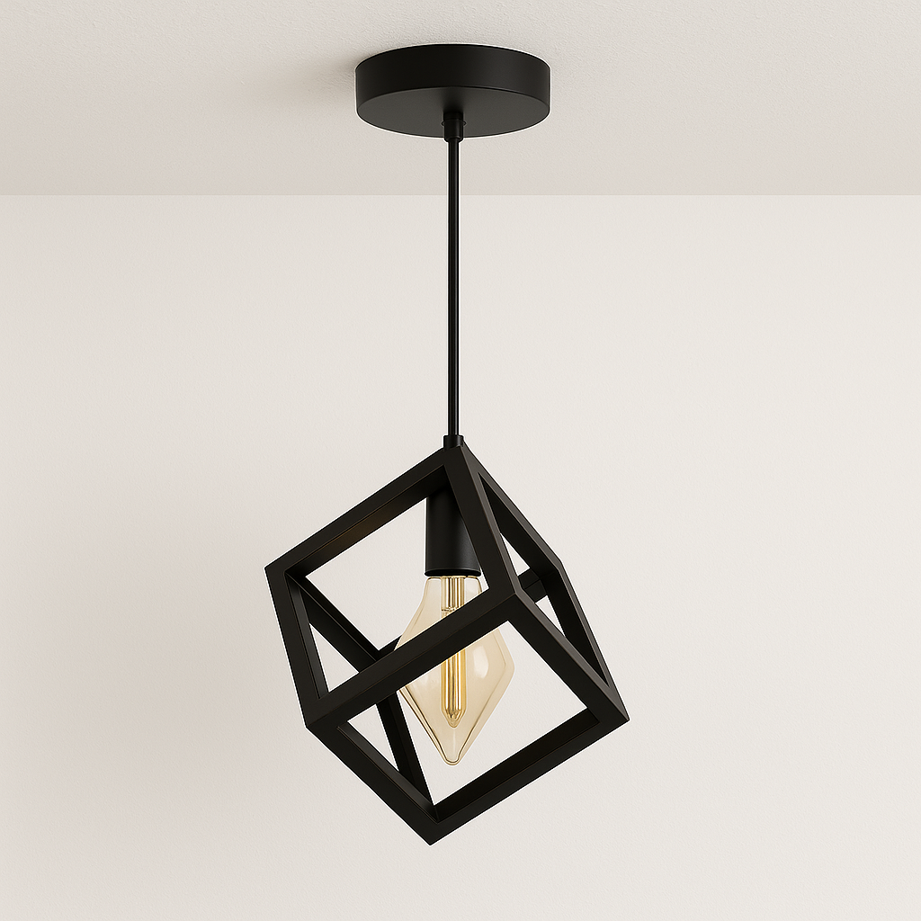 Luminária Pendente Industrial Vintage Retrô Metal Cubo Miren