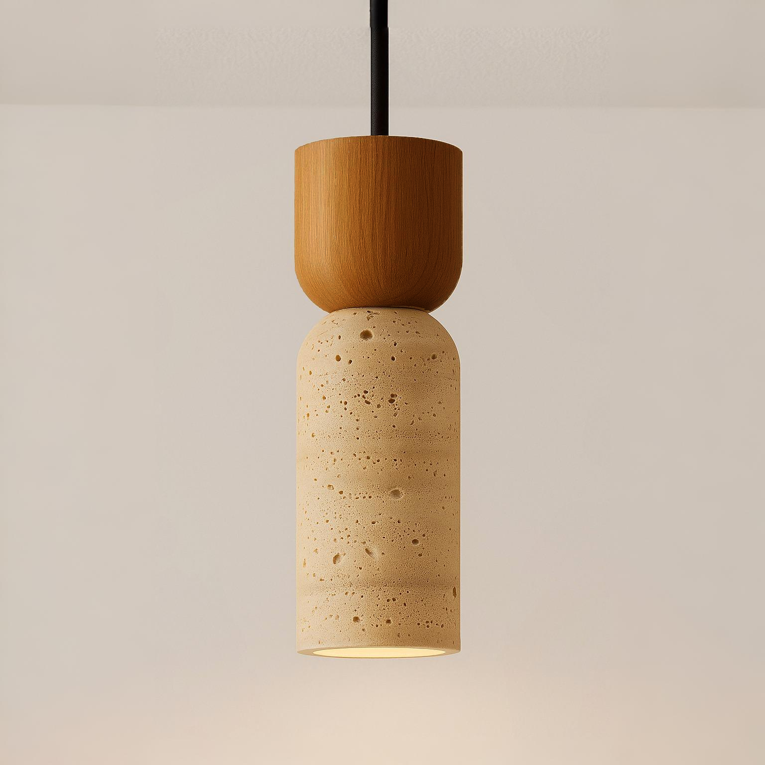 Luminária Pendente Rústica Minimalista Madeira Mármore Travertino Beacon