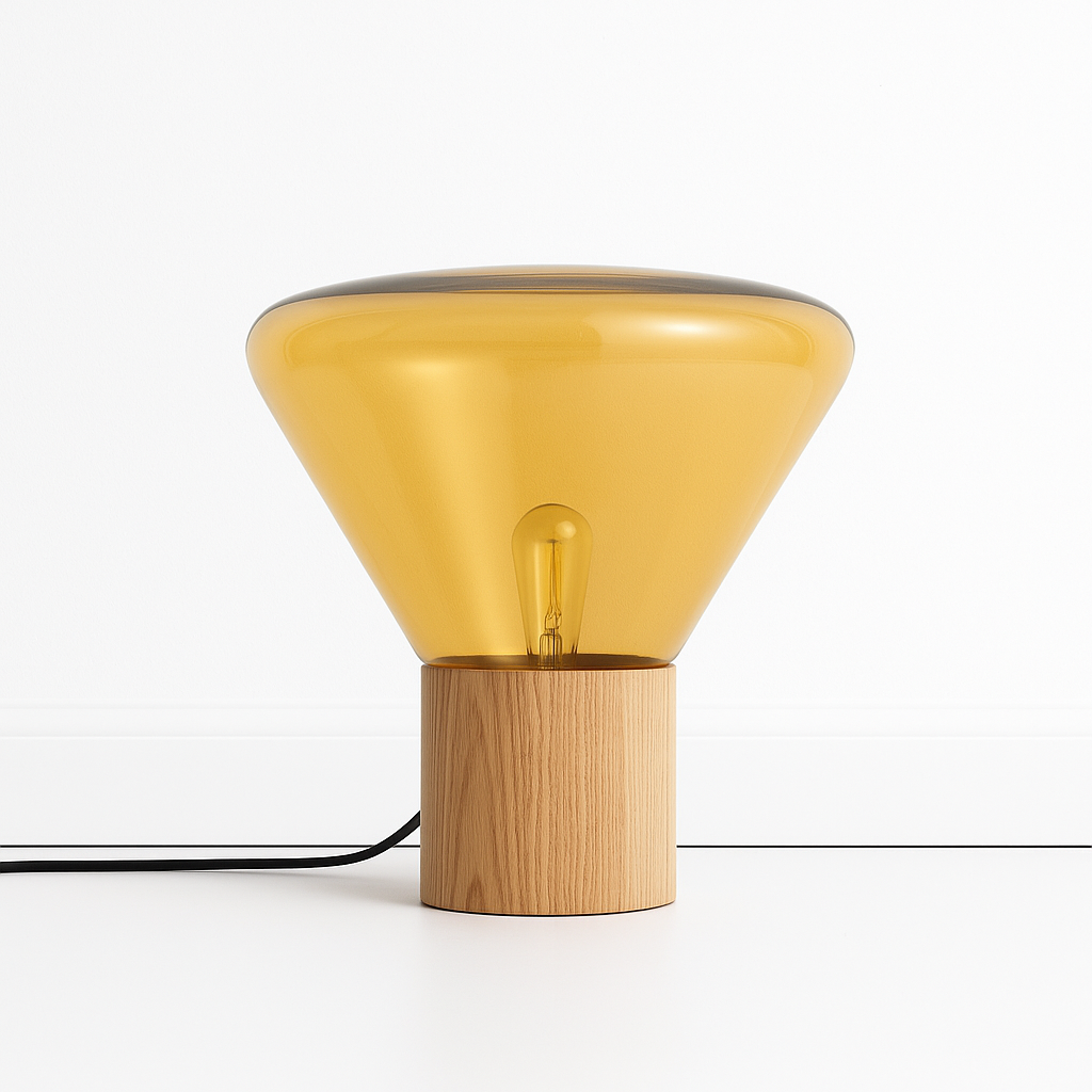 Luminária De Mesa Abajur Moderna Minimalista Madeira Vidro Muffini