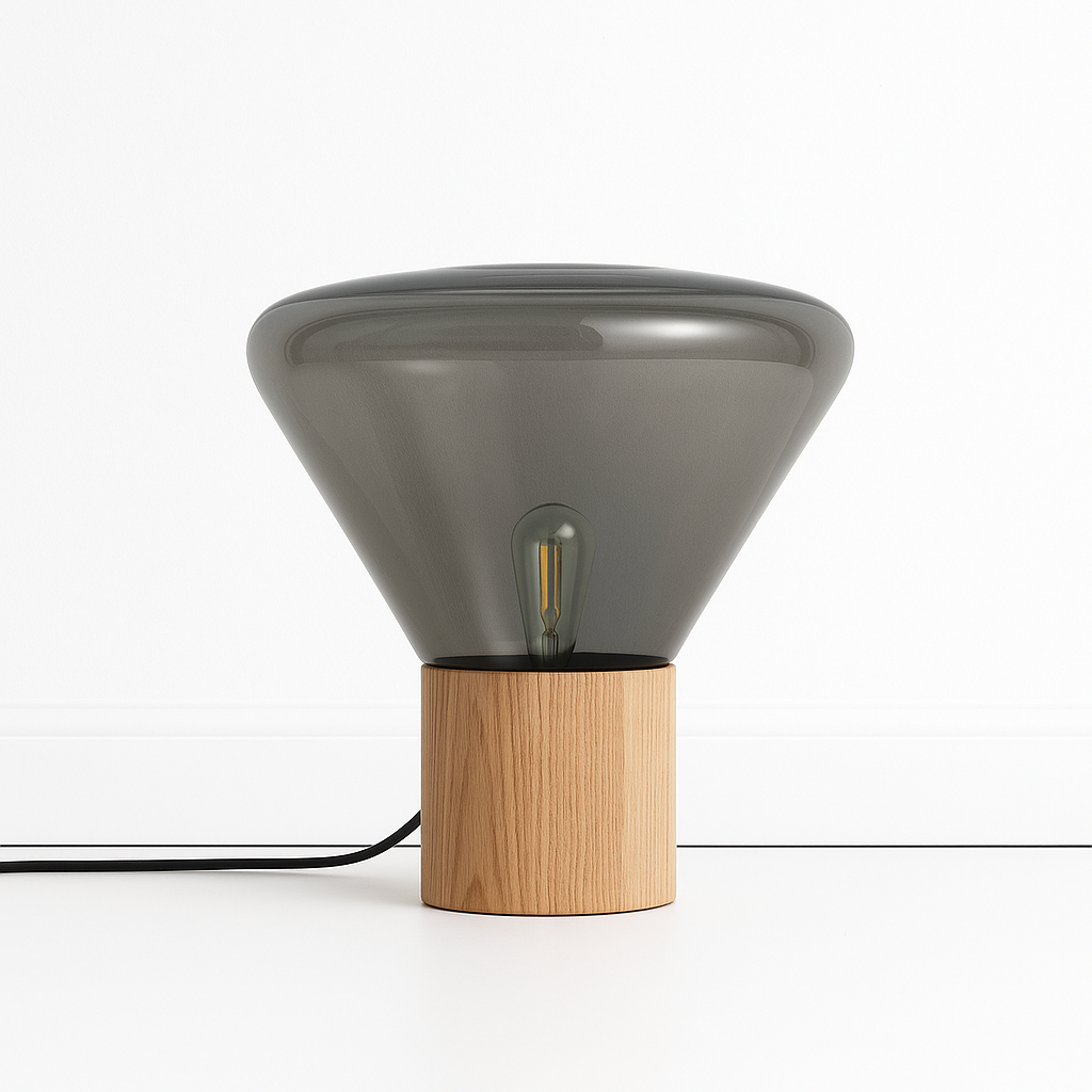 Luminária De Mesa Abajur Moderna Minimalista Madeira Vidro Muffini