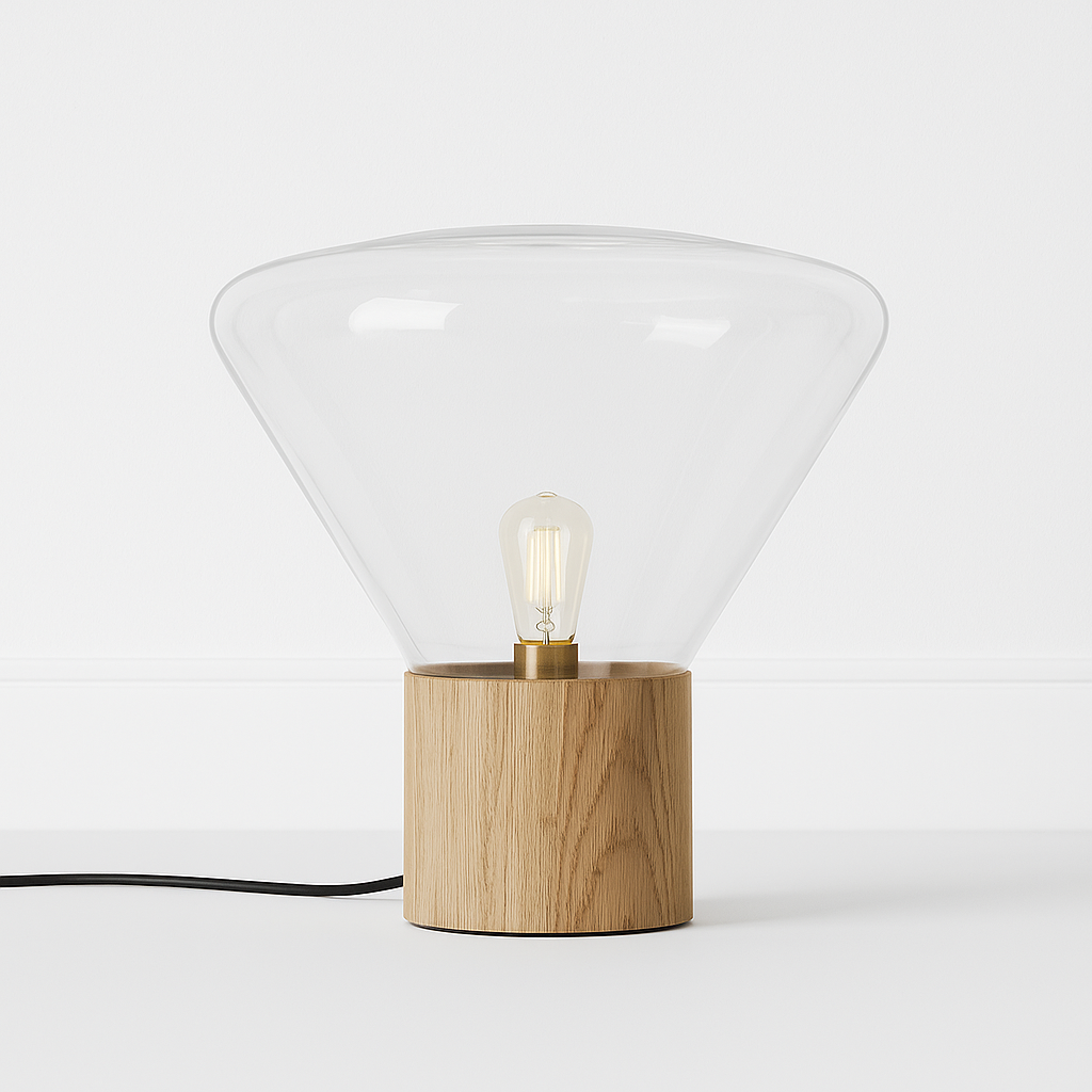 Luminária De Mesa Abajur Moderna Minimalista Madeira Vidro Muffini