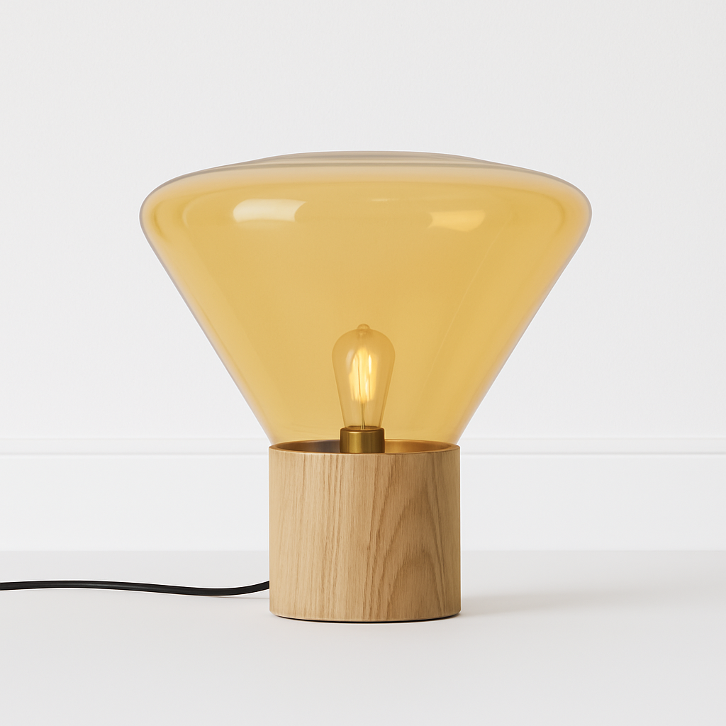 Luminária De Mesa Abajur Moderna Minimalista Madeira Vidro Muffini