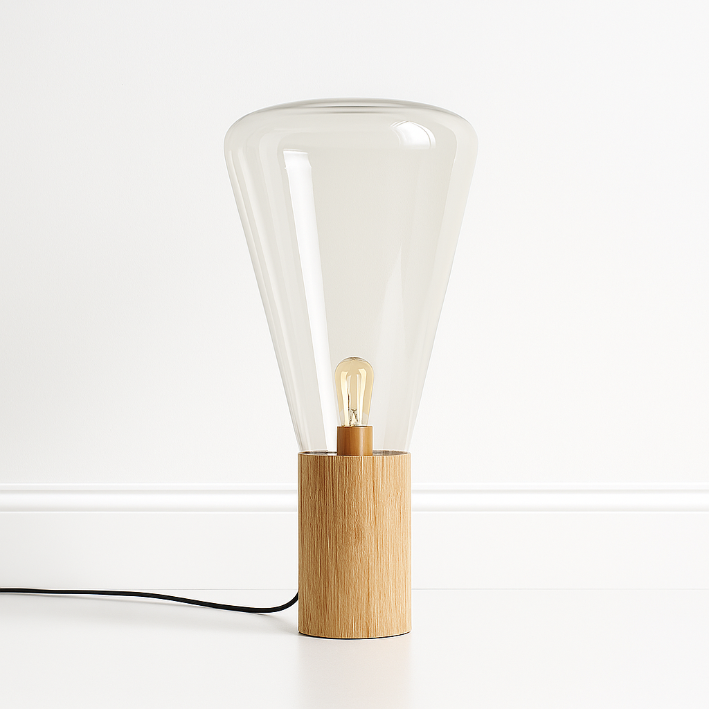 Luminária De Mesa Abajur Moderna Minimalista Madeira Vidro Muffini
