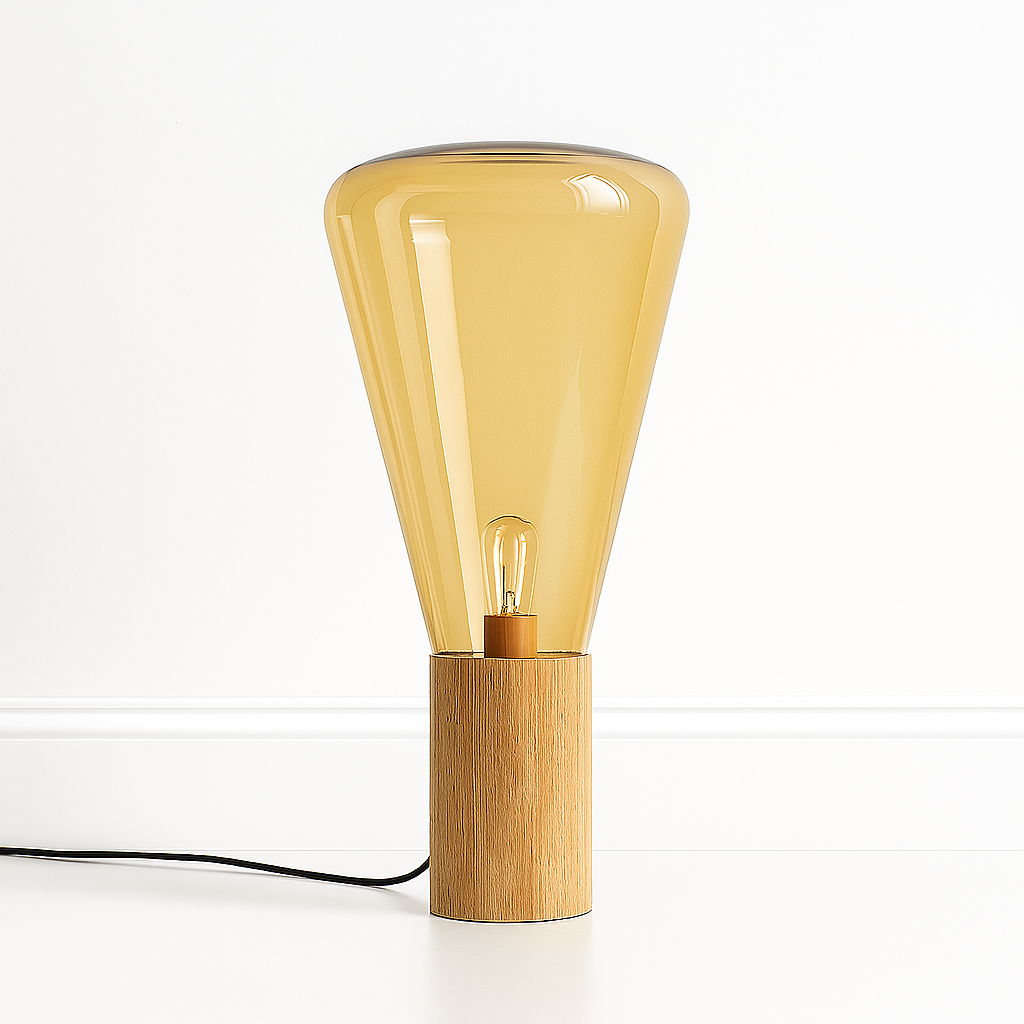 Luminária De Mesa Abajur Moderna Minimalista Madeira Vidro Muffini