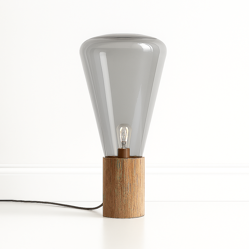 Luminária De Mesa Abajur Moderna Minimalista Madeira Vidro Muffini