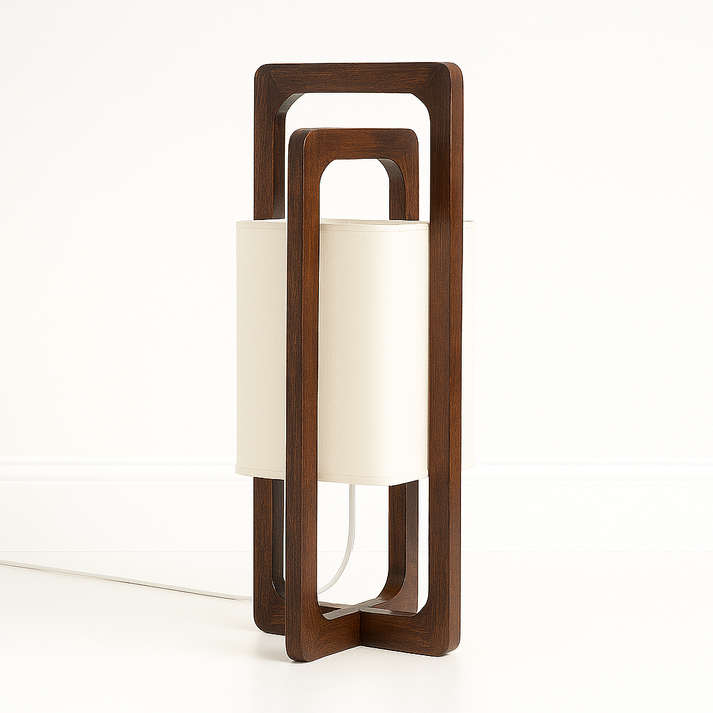 Luminária de Mesa Moderna Minimalista Madeira Tecido Duomo