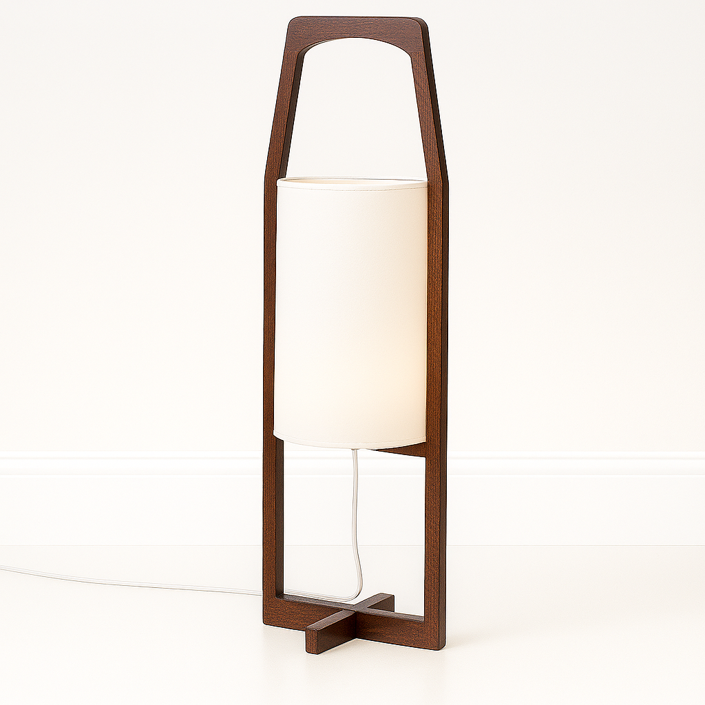 Luminária de Mesa Moderna Minimalista Madeira Tecido Duomo