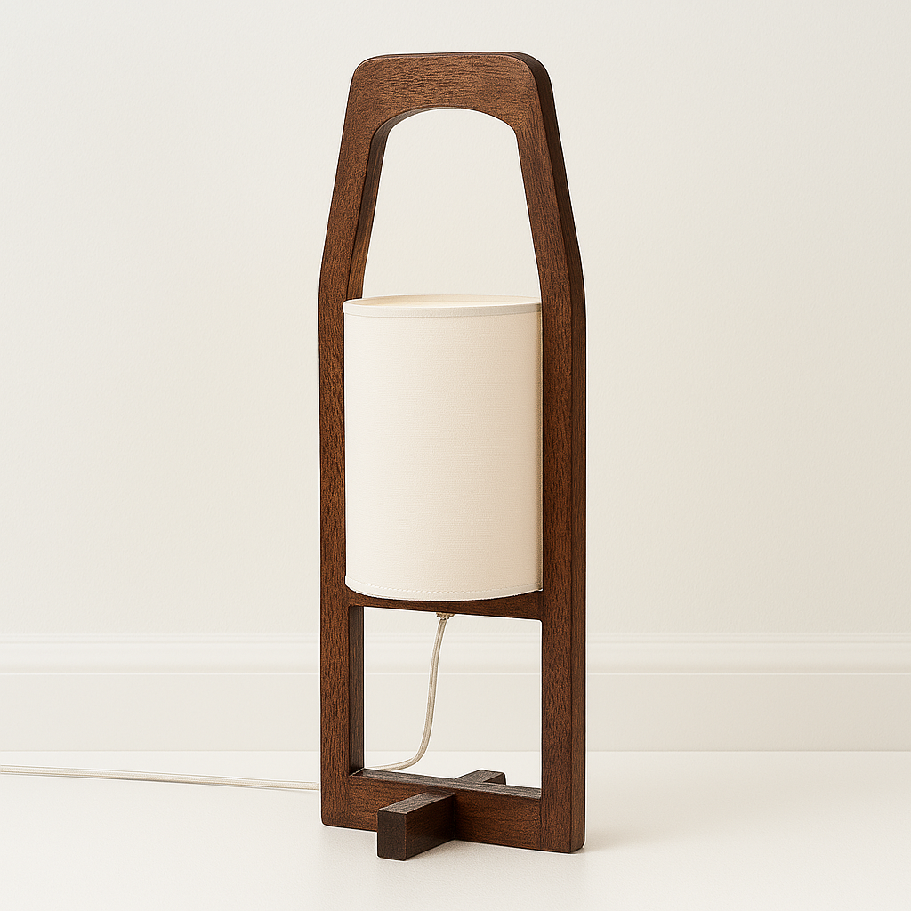Luminária de Mesa Moderna Minimalista Madeira Tecido Duomo