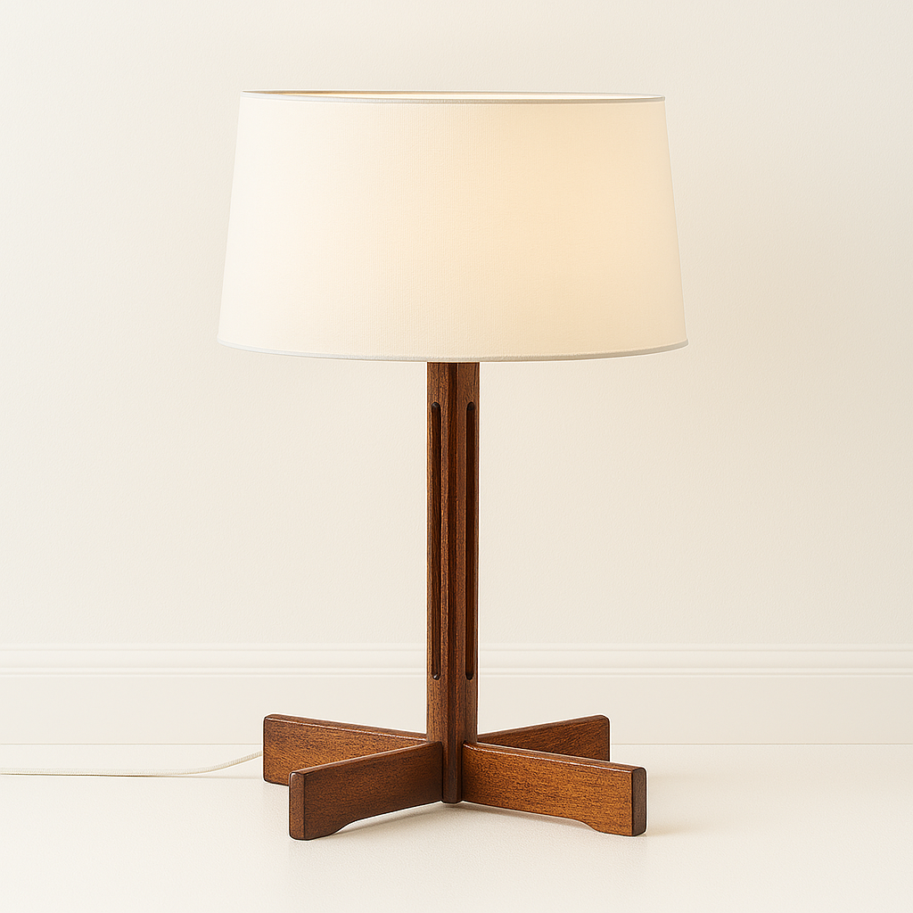 Luminária de Mesa Moderna Minimalista Madeira Tecido Duomo
