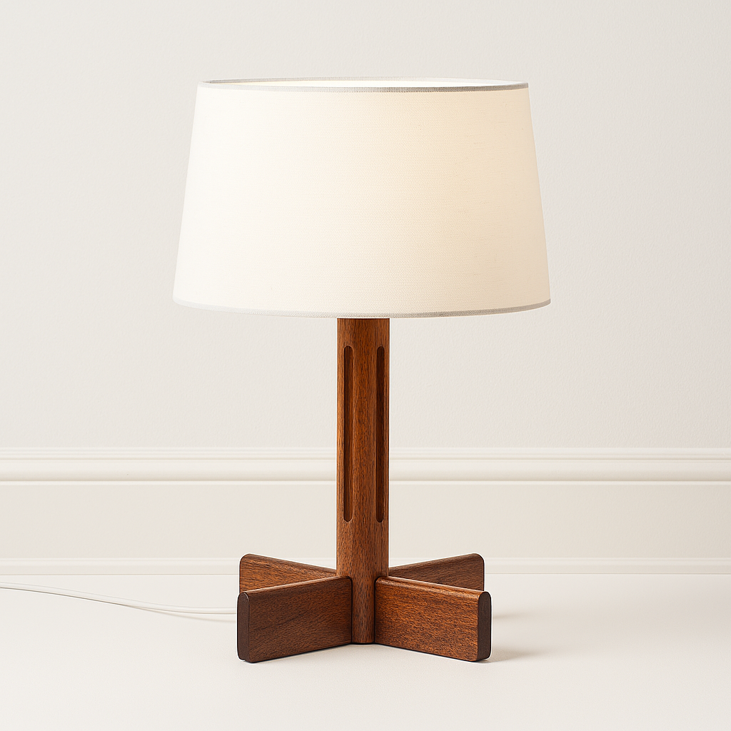 Luminária de Mesa Moderna Minimalista Madeira Tecido Duomo