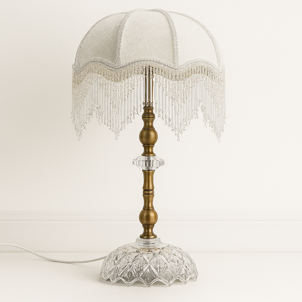 Luminária de Mesa Abajur Clássica Tecido Metal Vidro Dragi