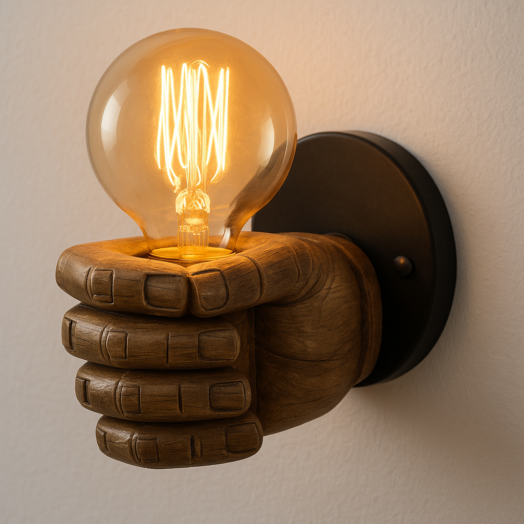 Luminária Arandela Moderna Industrial Retrô Madeira Metal Hand - ABAZZUR™