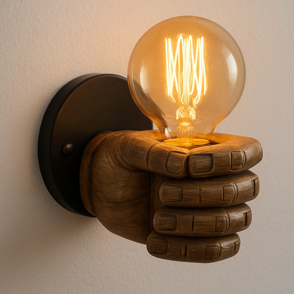 Luminária Arandela Moderna Industrial Retrô Madeira Metal Hand - ABAZZUR™
