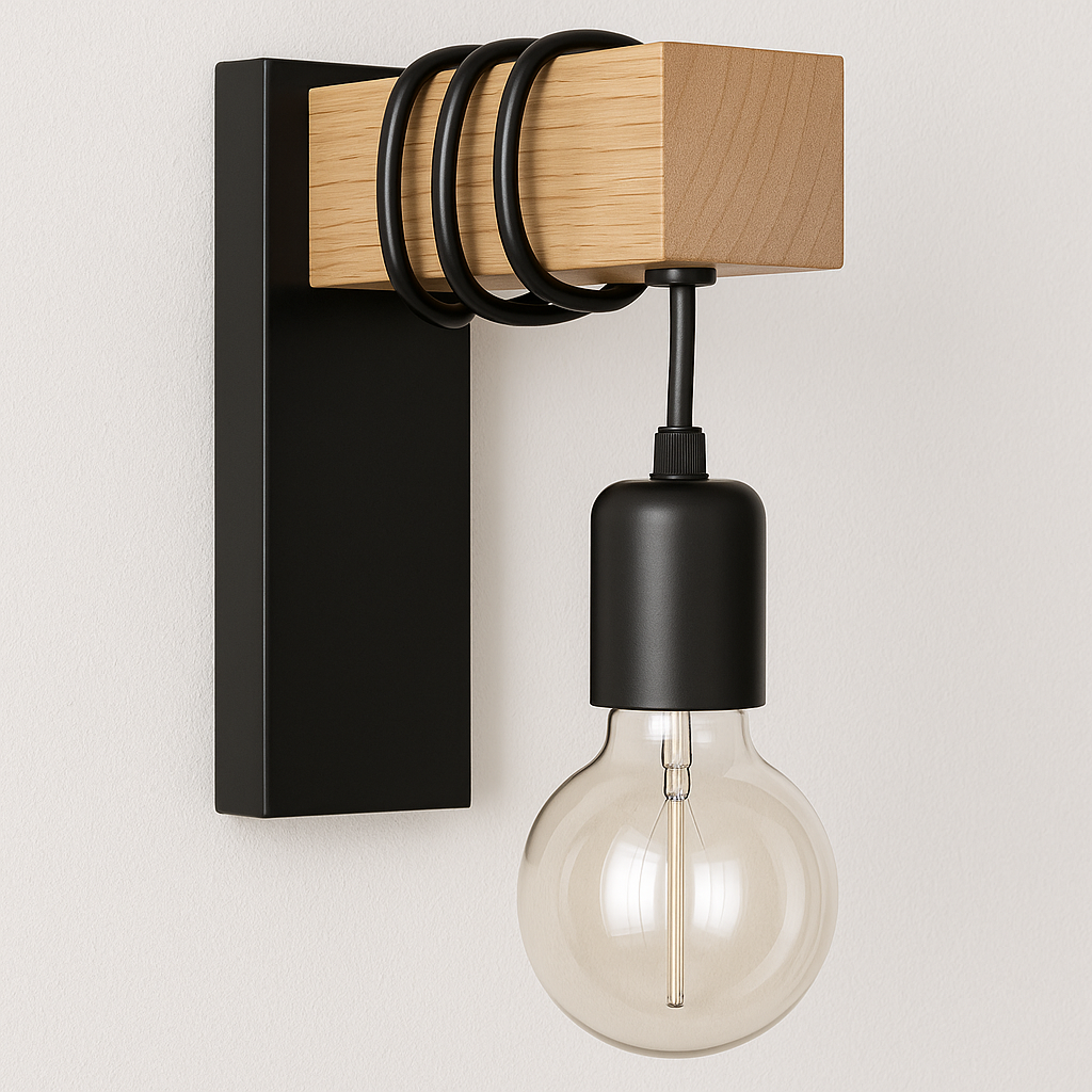 Luminária Arandela Moderna Industrial Retrô Metal Madeira Jaspe - ABAZZUR™