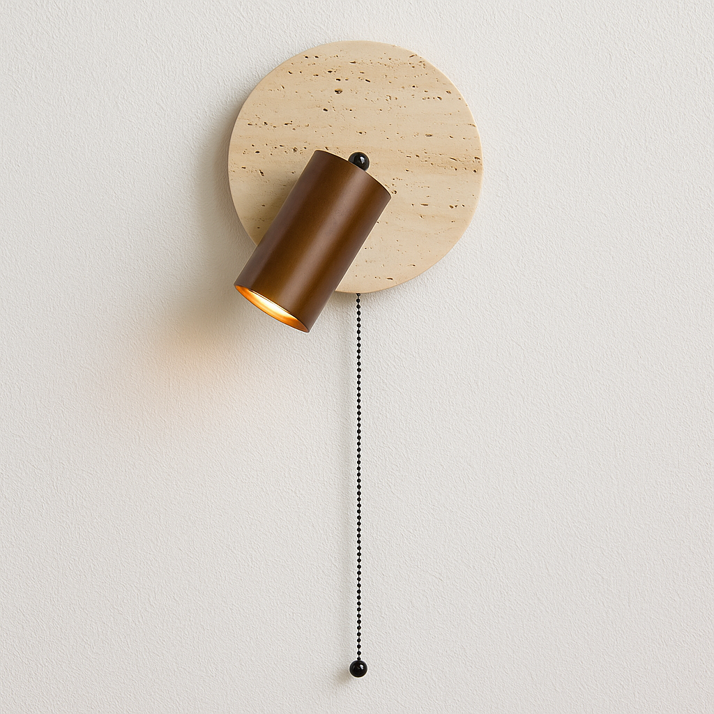 Luminária Arandela Moderna Minimalista Articulada Madeira Mármore Travertino Nanzi - ABAZZUR™