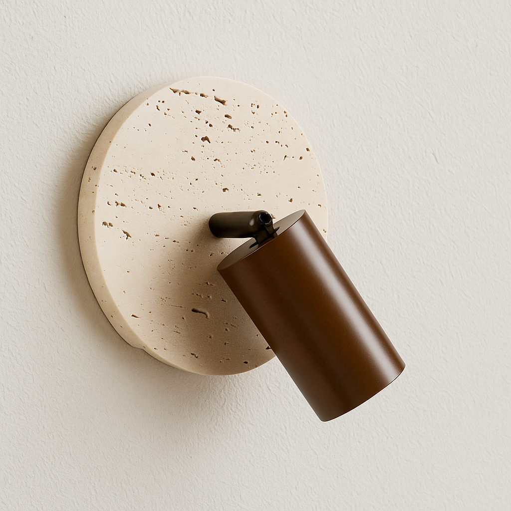 Luminária Arandela Moderna Minimalista Articulada Madeira Mármore Travertino Nanzi - ABAZZUR™