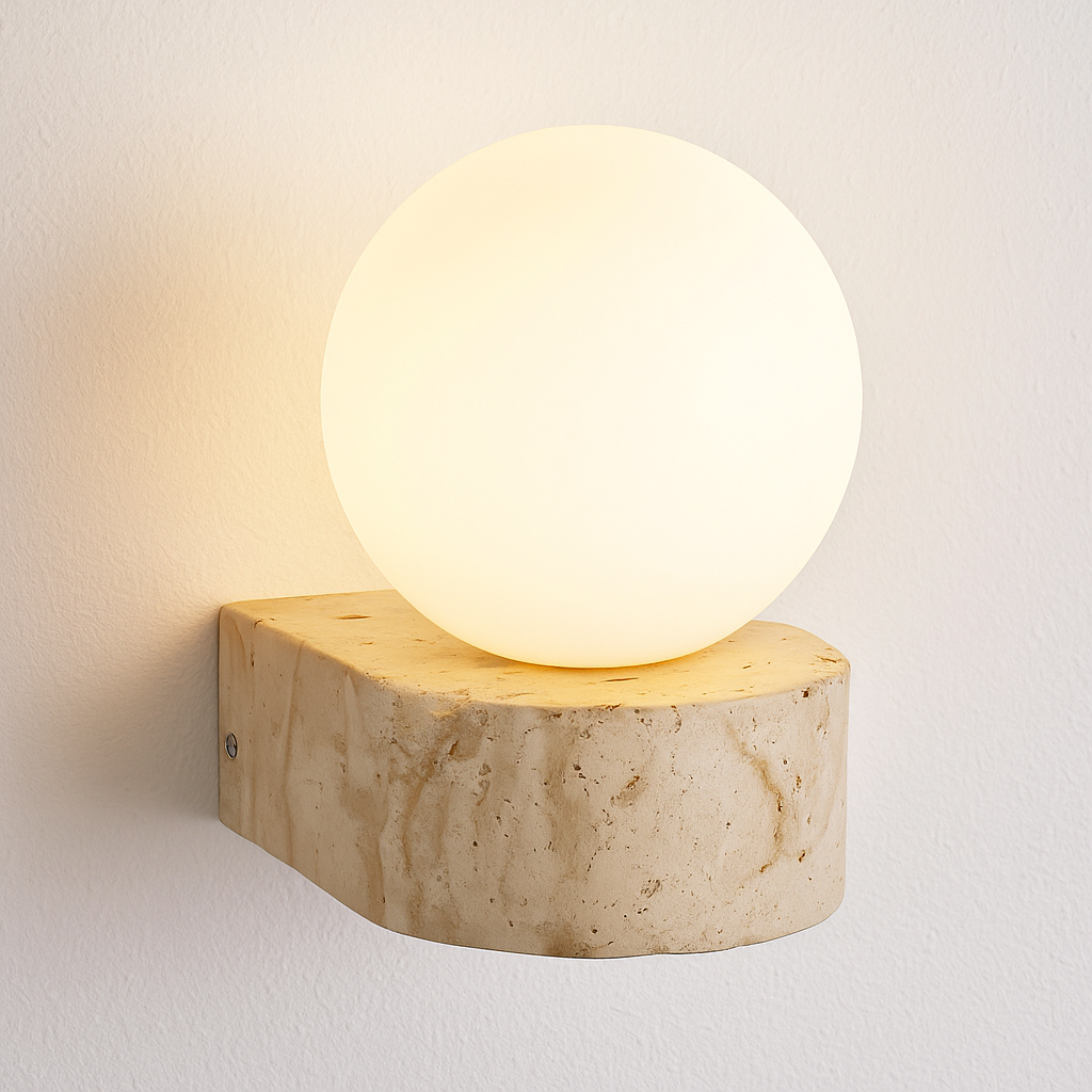 Luminária Arandela Moderna Minimalista Globo Bola Mármore Travertino Mondello - ABAZZUR™