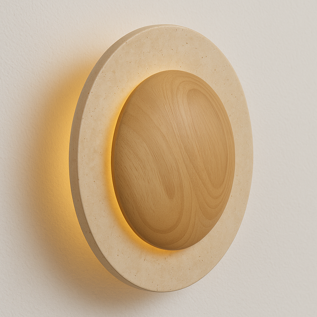 Luminária Arandela Moderna Minimalista Mármore Travertino Madeira Vibo - ABAZZUR™