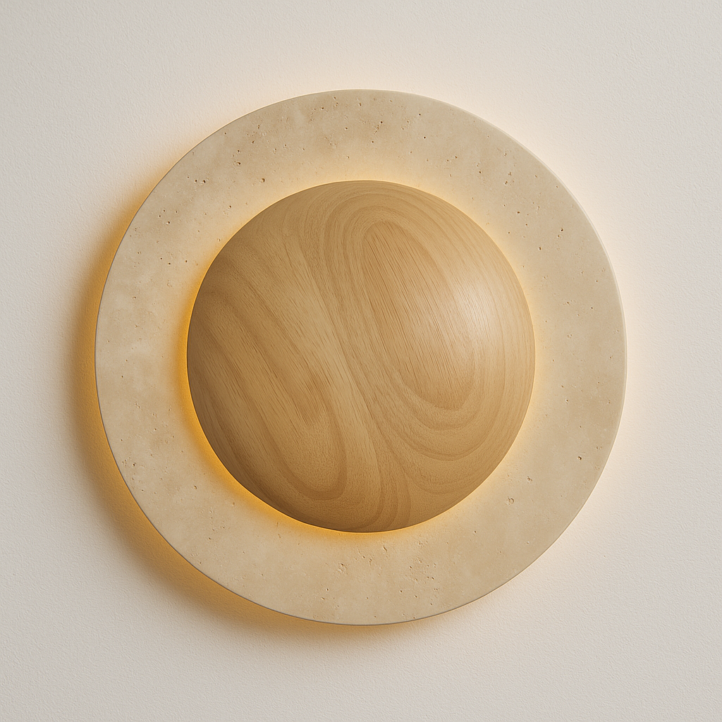 Luminária Arandela Moderna Minimalista Mármore Travertino Madeira Vibo - ABAZZUR™