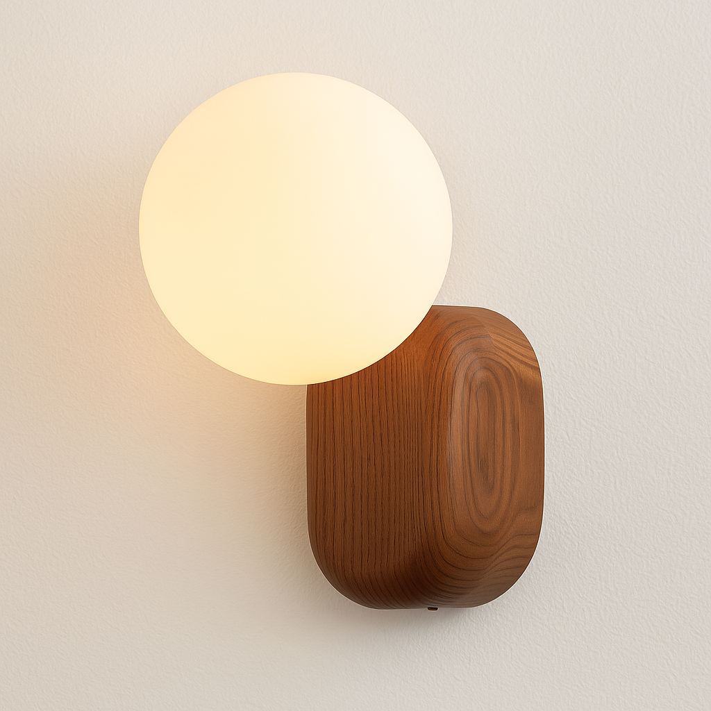 Luminária Arandela Moderna Minimalista Rústica Madeira Globo Bola Vidro Wuppe - ABAZZUR™