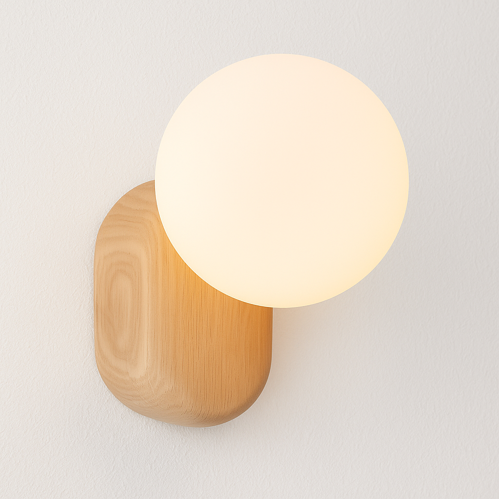 Luminária Arandela Moderna Minimalista Rústica Madeira Globo Bola Vidro Wuppe - ABAZZUR™