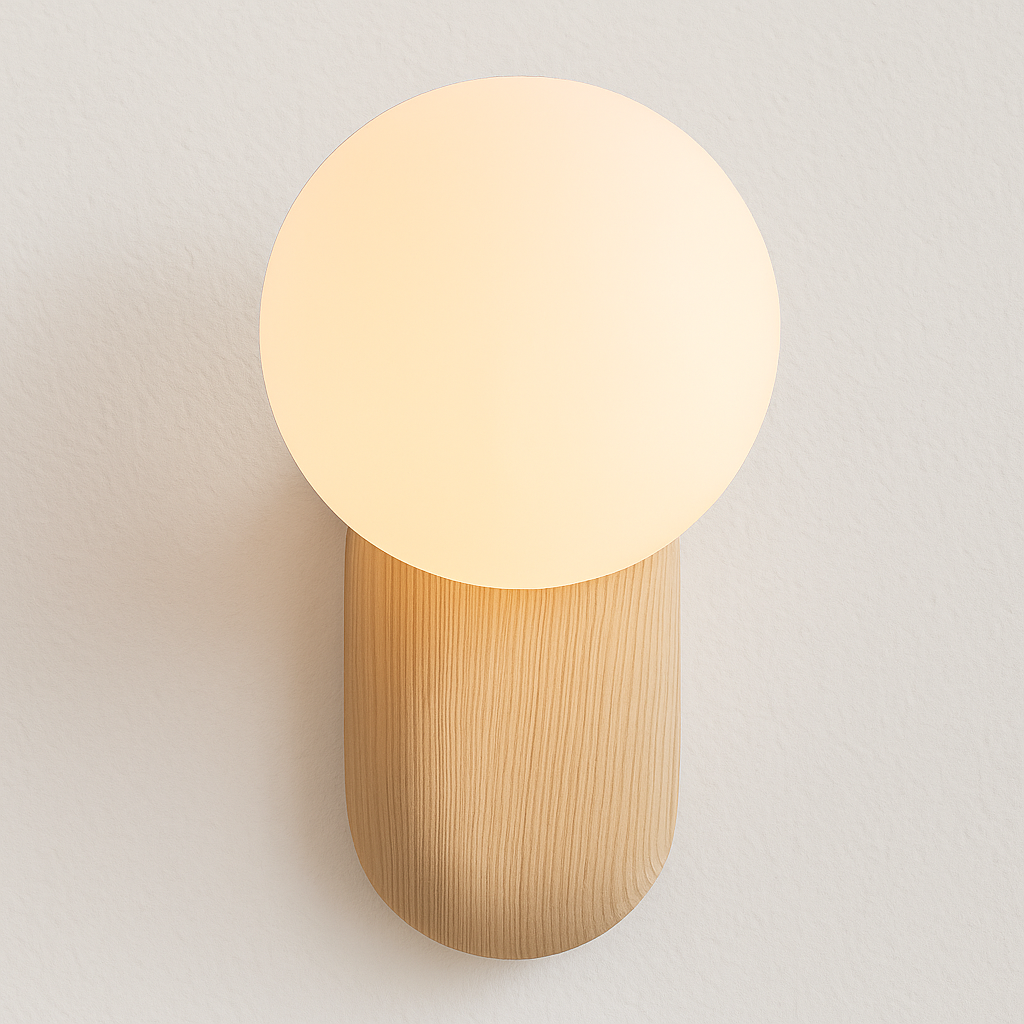 Luminária Arandela Moderna Minimalista Rústica Madeira Globo Bola Vidro Wuppe - ABAZZUR™