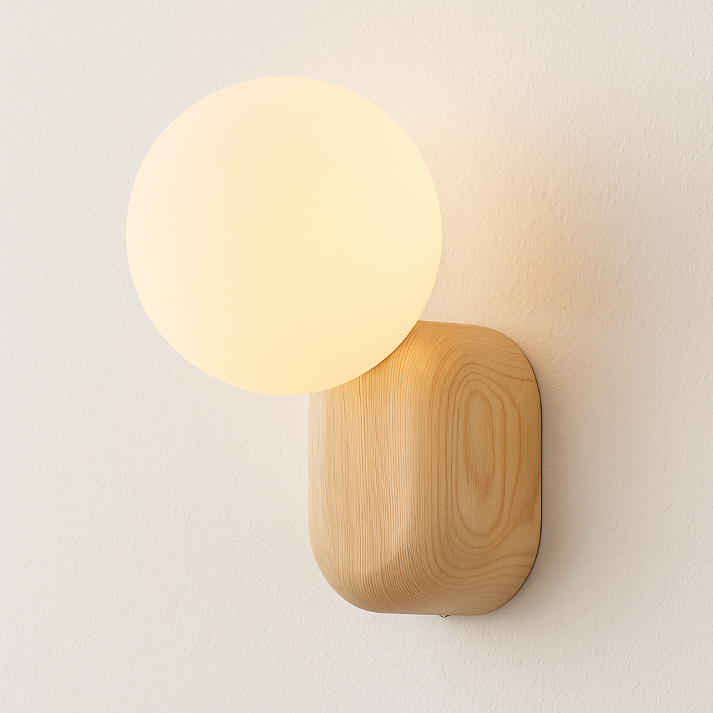 Luminária Arandela Moderna Minimalista Rústica Madeira Globo Bola Vidro Wuppe - ABAZZUR™