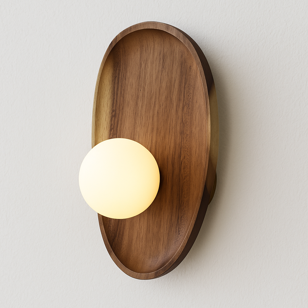 Luminária Arandela Moderna Minimalista Rústico Madeira Globo Bola Vidro Dorso - ABAZZUR™