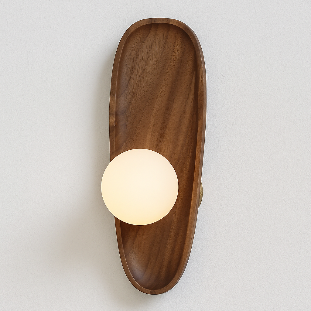 Luminária Arandela Moderna Minimalista Rústico Madeira Globo Bola Vidro Dorso - ABAZZUR™