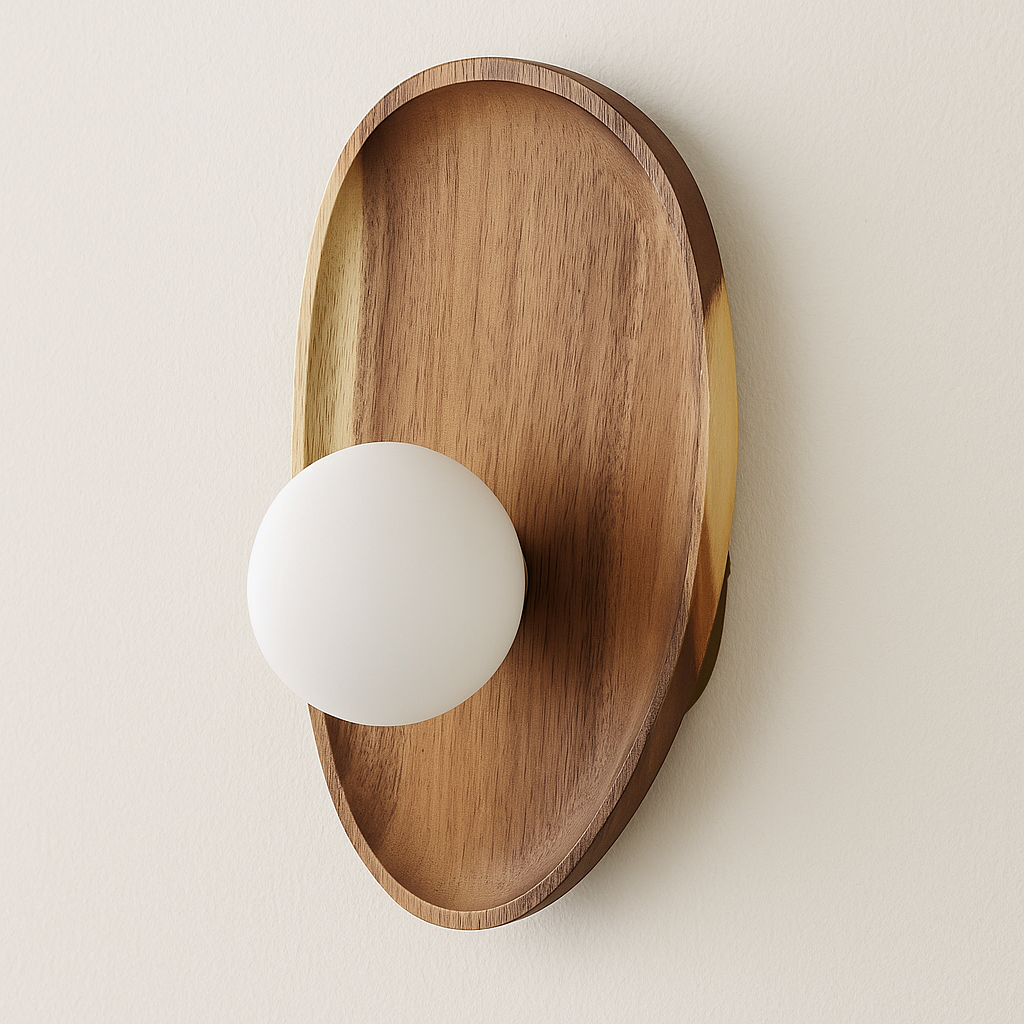 Luminária Arandela Moderna Minimalista Rústico Madeira Globo Bola Vidro Dorso - ABAZZUR™