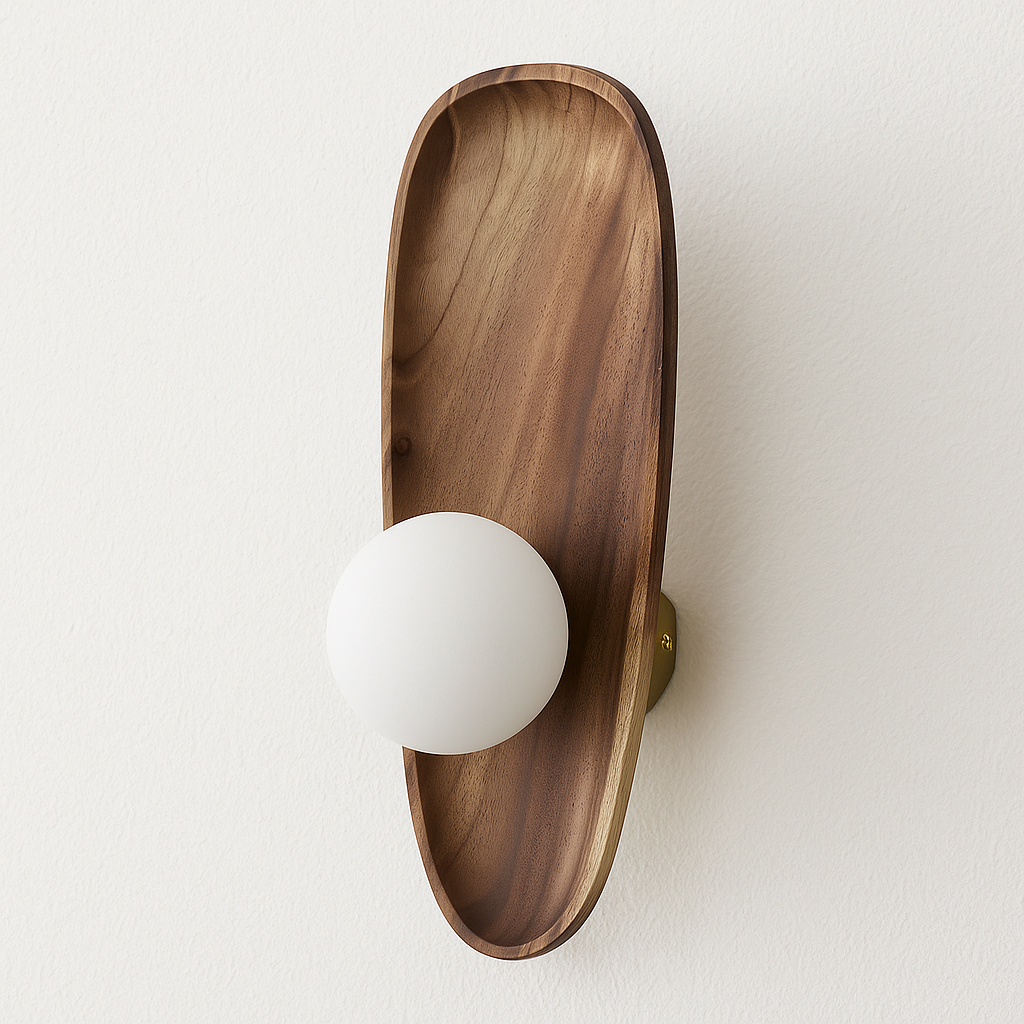 Luminária Arandela Moderna Minimalista Rústico Madeira Globo Bola Vidro Dorso - ABAZZUR™
