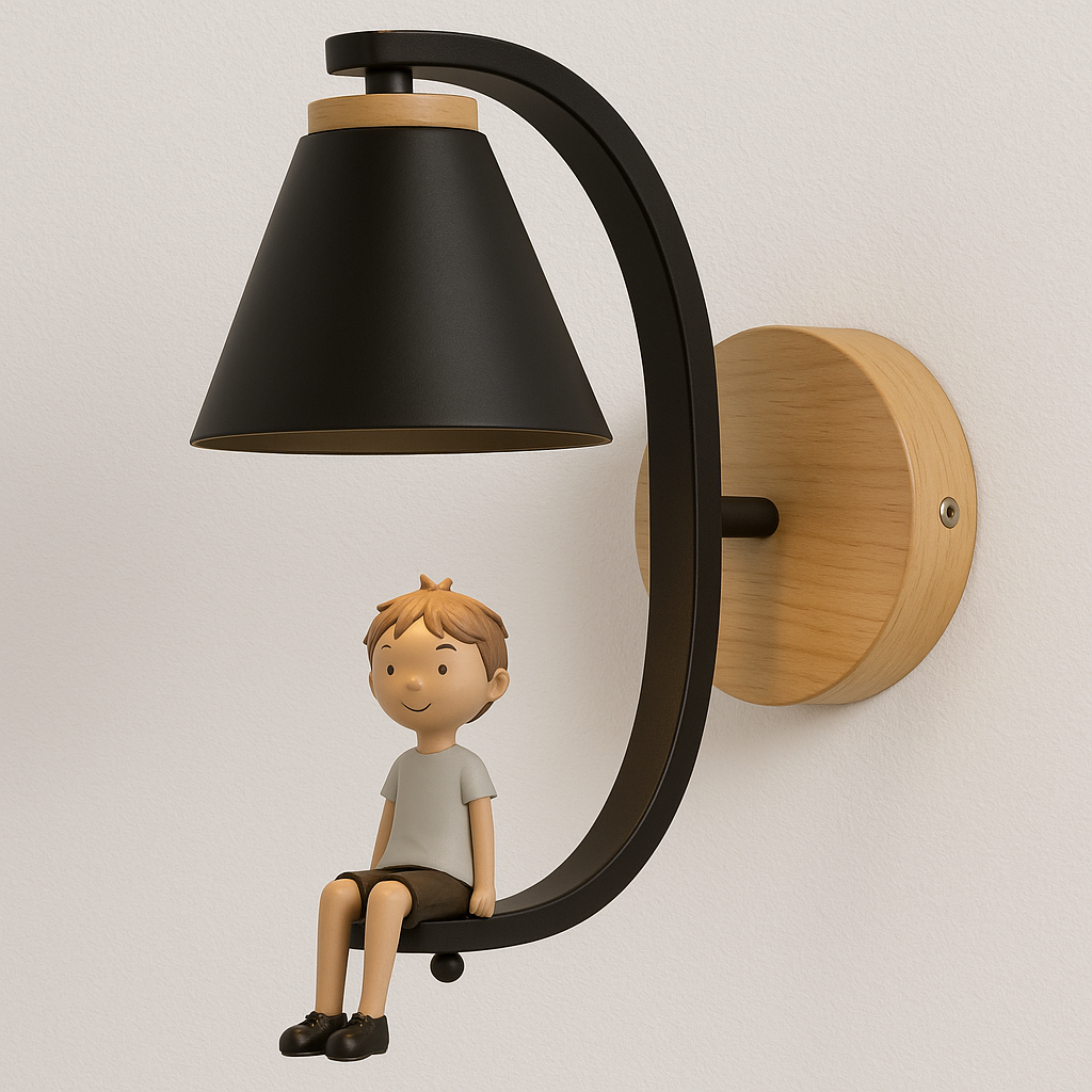 Luminária Arandela Moderna Retrô Infantil Madeira Metal Soder - ABAZZUR™