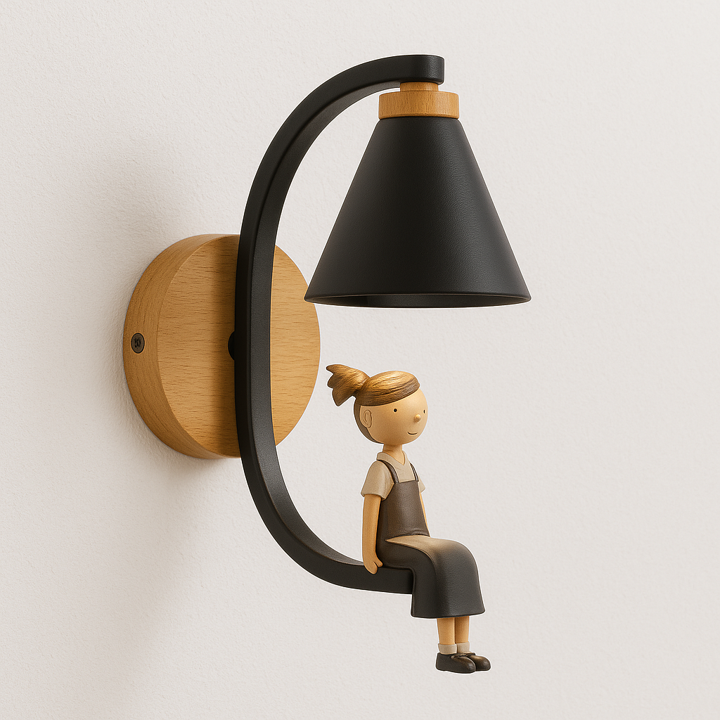 Luminária Arandela Moderna Retrô Infantil Metal Madeira Garde - ABAZZUR™