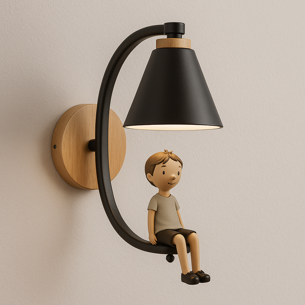 Luminária Arandela Moderna Retrô Infantil Metal Madeira Garde - ABAZZUR™