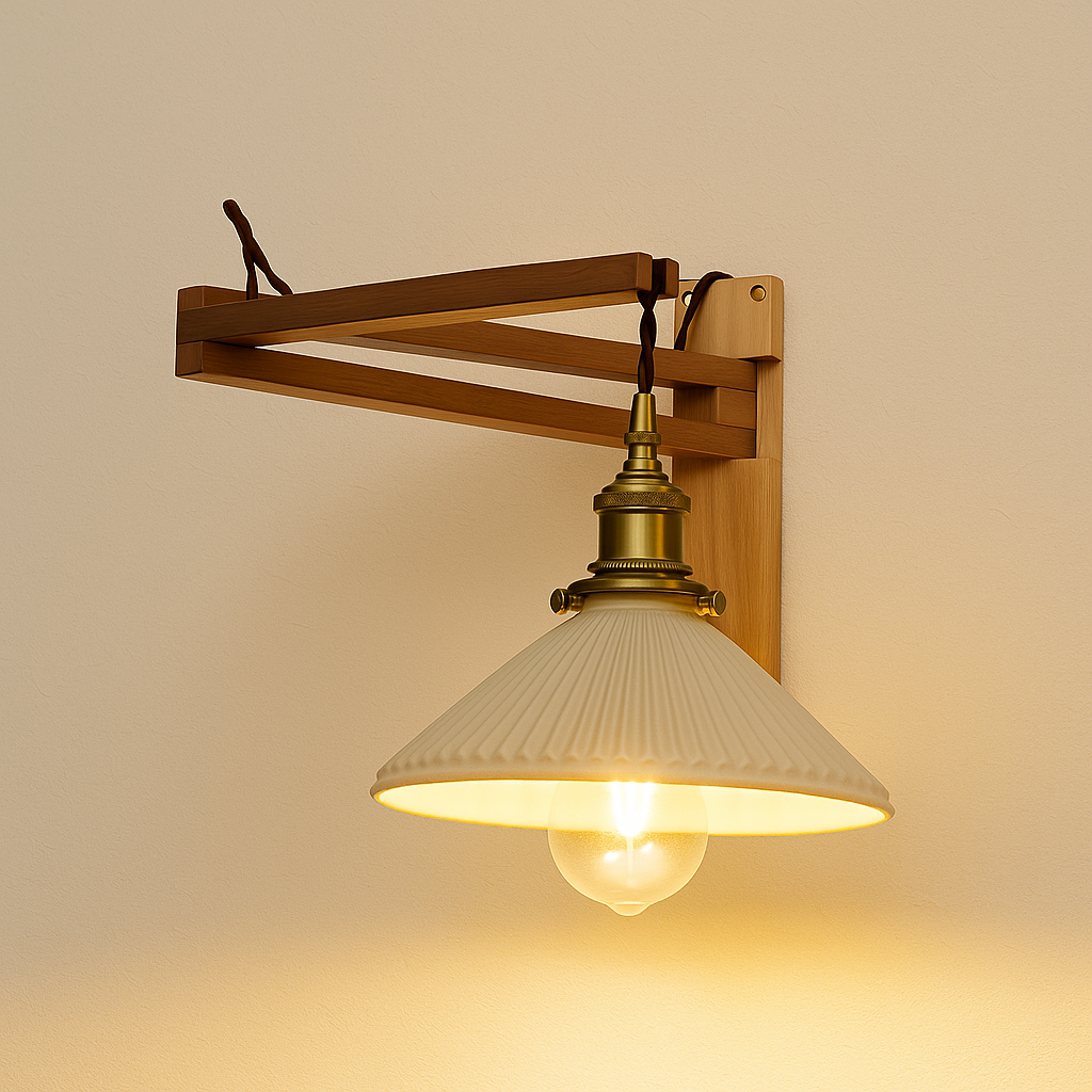 Luminária Arandela Moderna Rústica Articulada Cerâmica Madeira Metal Kens - ABAZZUR™