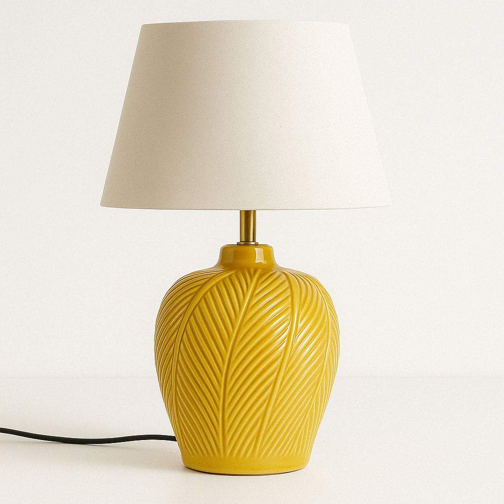 Luminária de Mesa Abajur Clássica Metal Cerâmica Tecido Folium - ABAZZUR™
