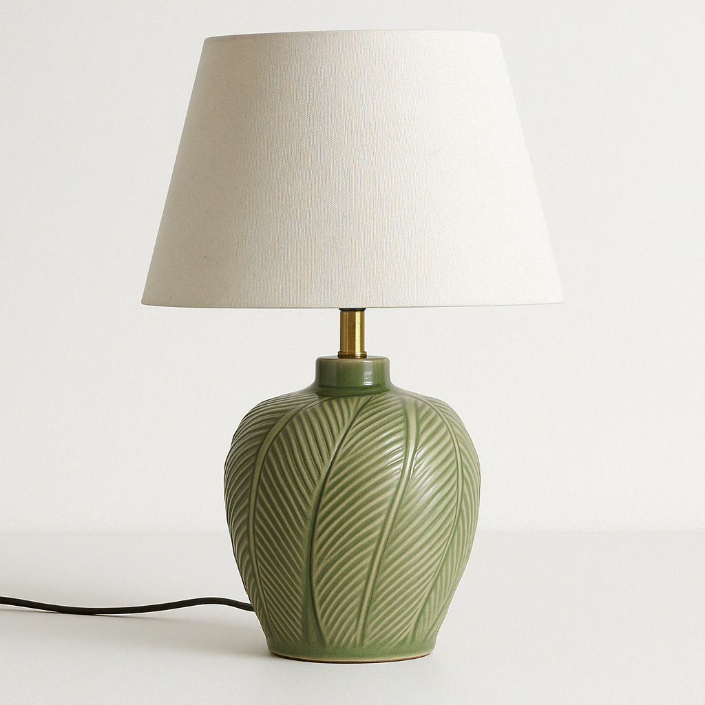 Luminária de Mesa Abajur Clássica Metal Cerâmica Tecido Folium - ABAZZUR™