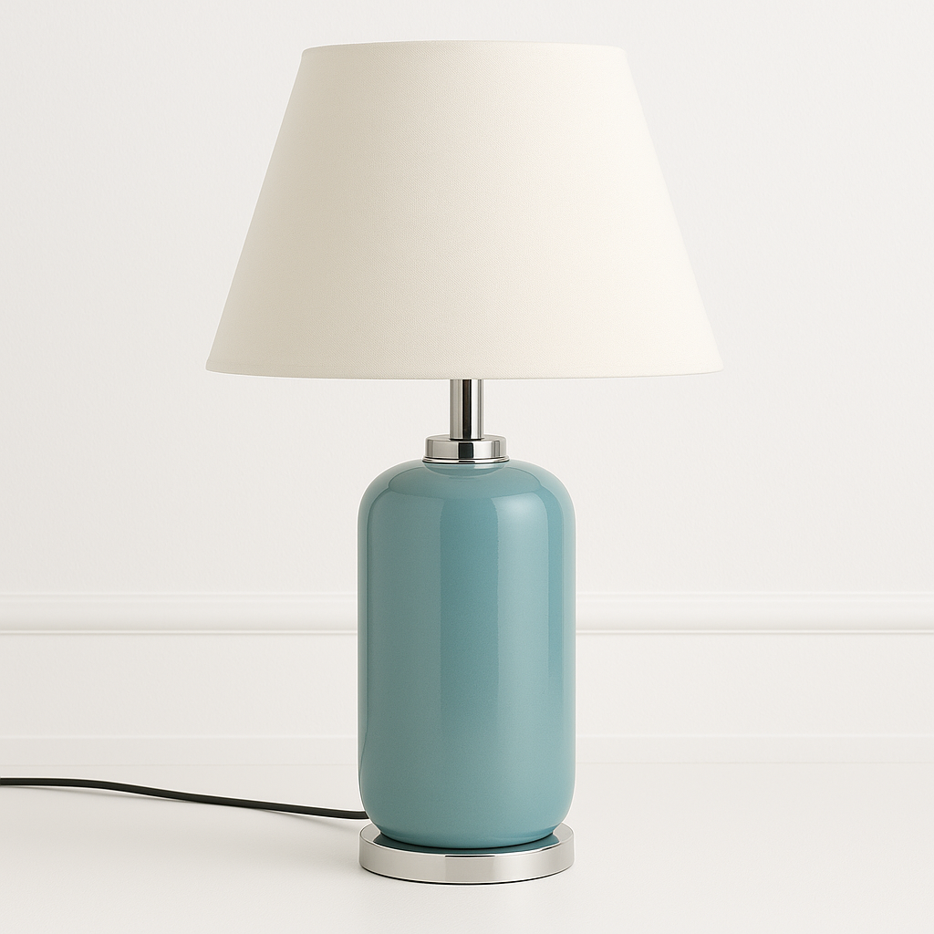 Luminária de Mesa Abajur Clássica Metal Cerâmica Tecido Mistblue - ABAZZUR™
