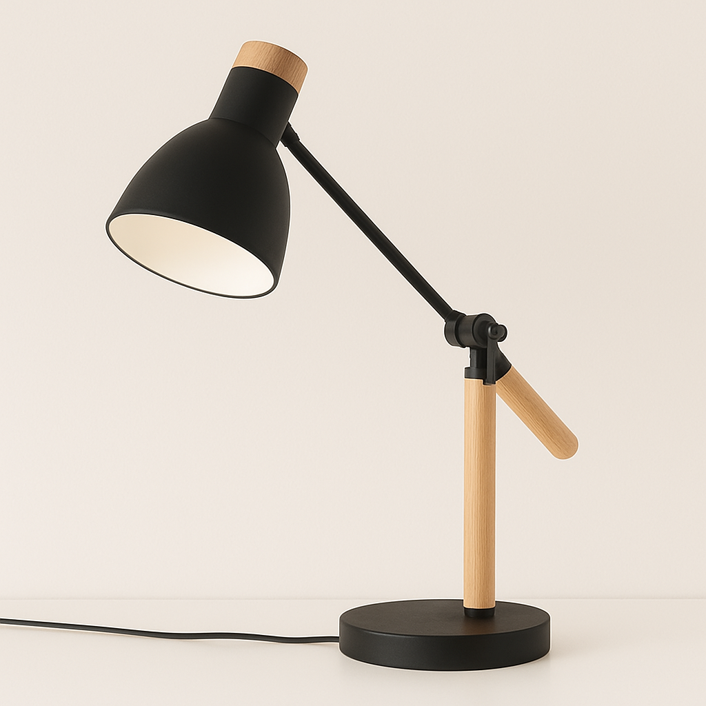 Luminária de Mesa Abajur Moderna Articulada Metal Madeira Nordell - ABAZZUR™