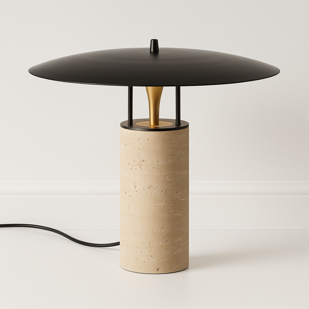 Luminária de Mesa Abajur Moderna LED Mármore Travertino Metal Mauá - ABAZZUR™